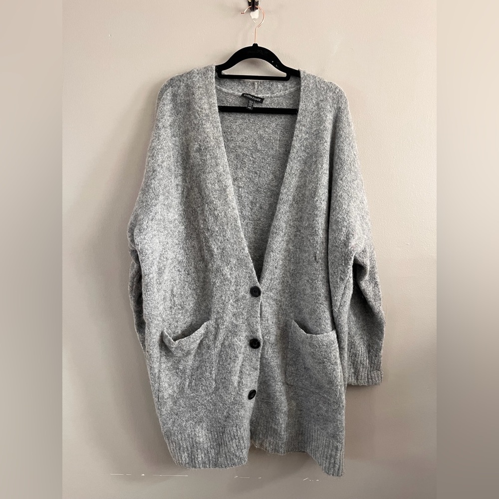 Eileen Fisher Oversized Shrig Cardigan Sweater Super Soft Grey Chunky - Size M